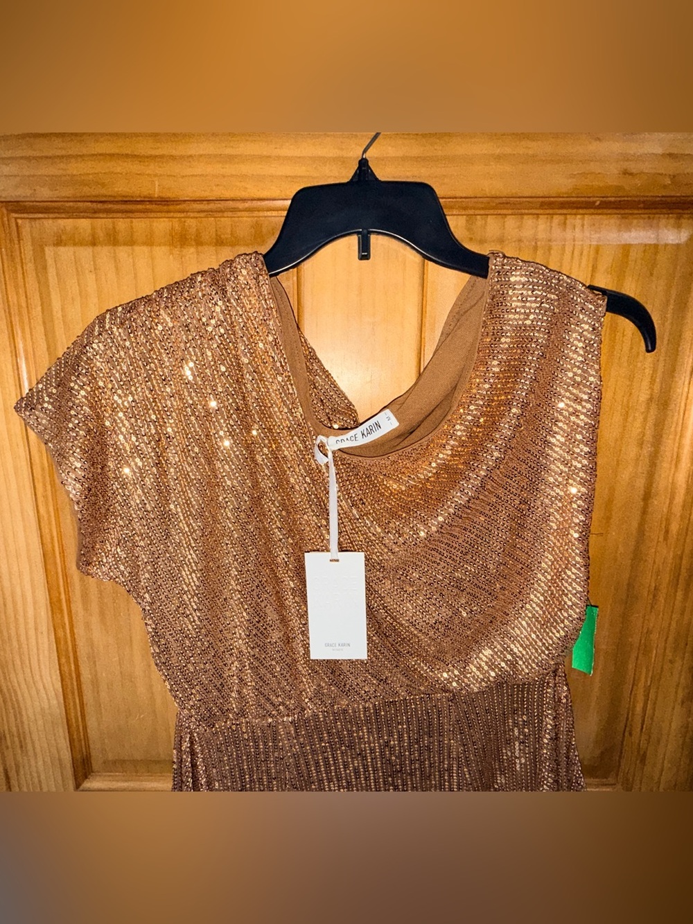 NWT Grace Karin Sequined Asymmetric Off Shoulder Bodycon Party Midi Dress-M - Picture 4 of 14